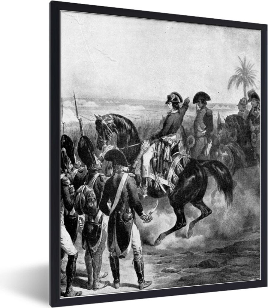 MuchoWow Gerahmtes Poster Schwarz-Weiß-Illustration von Napoleon Bonaparte in Ägypten 60x80 cm - Poster mit Schwarzem Bilderrahmen Wandposter R...
