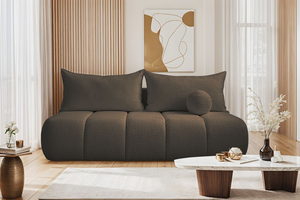 Kaiser Möbel Sofa mit Schlaffunktion und Bettkasten, Schlafsofa, Bouclé-Stoff Anthology, Dunkelbraun, PIANO
