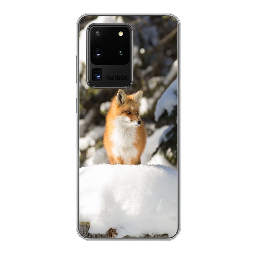 MuchoWow Handyhülle Schutzhülle Hülle für Samsung Galaxy S20 Ultra Fuchs - Schnee - Baum Silikon Softcase Handy Hülle - Karteninhaber