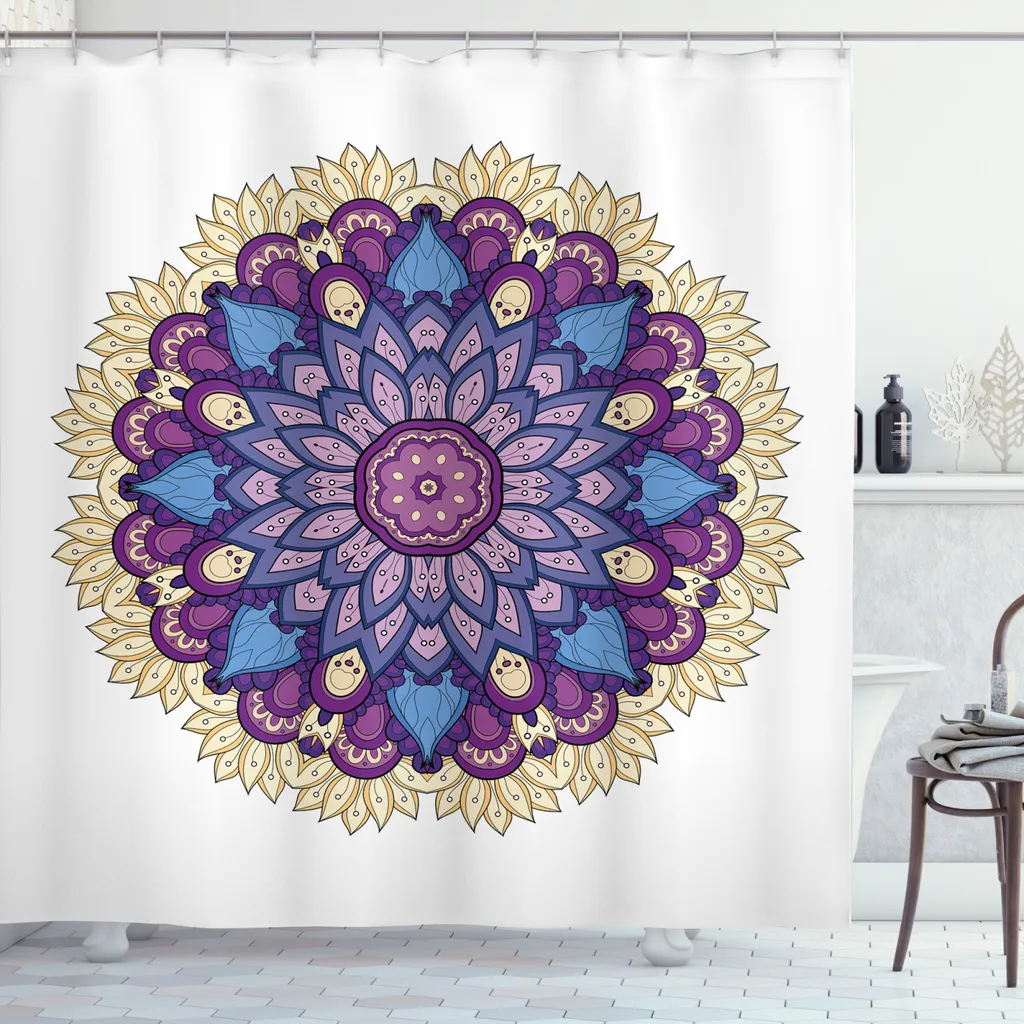 ABAKUHAUS Tenda da doccia nera, motivi a mosaico orientali, impermeabile, 12 anelli inclusi, resistente a batteri e muffe, 175 x 200 cm, nera