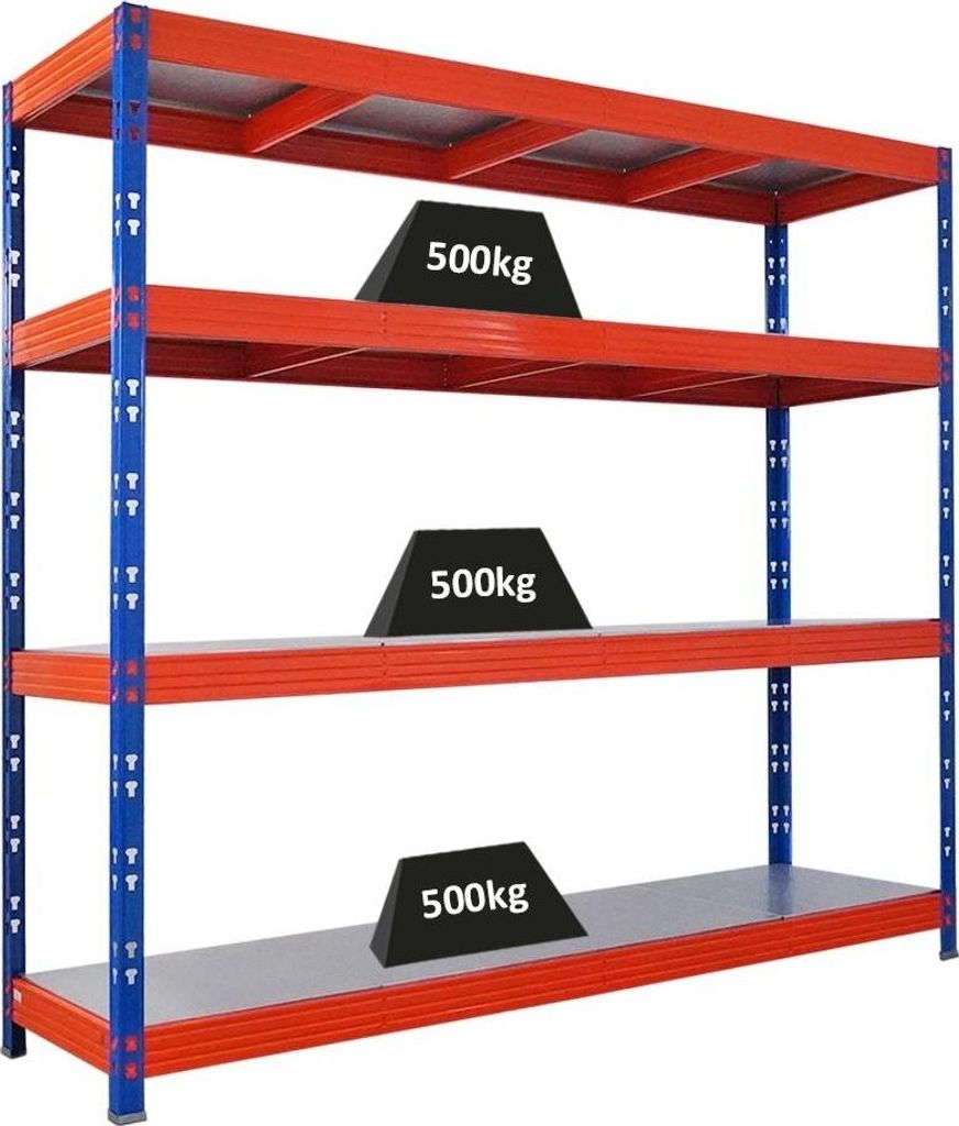 Profi Schwerlastregal Rhino | HxBxT 180x200x60cm | 4 Stahlplatten | Fachlast 500kg | Blau/Orange