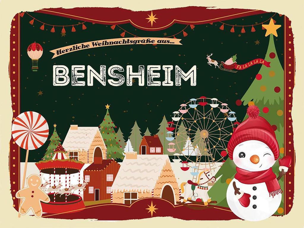 vianmo Holzschild 30x40 cm Weihnachtsgrüße aus Bensheim Weihnachten