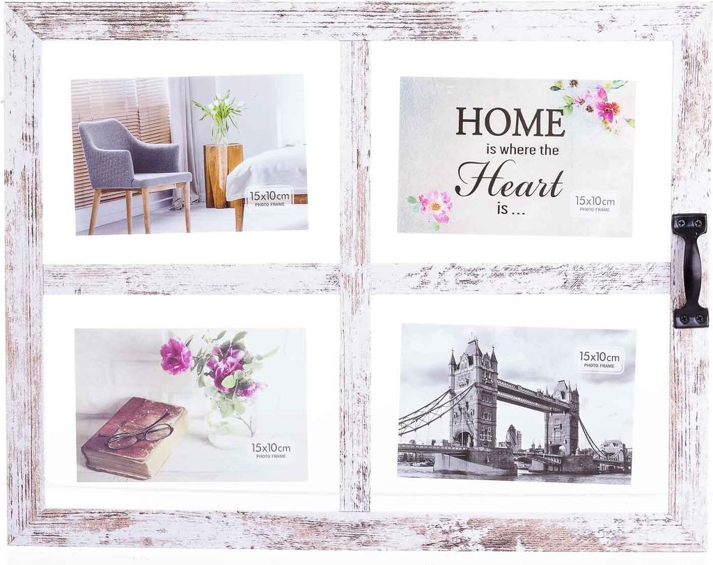 Edco Bilderrahmen für 4 Fotos, 15x10 cm 16563 shabby chic ca. 37 x 45 x 3,4 cm weiss