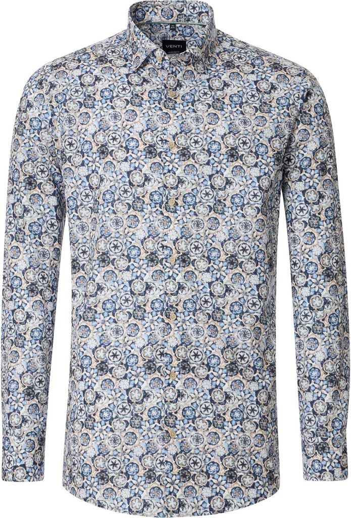 VENTI Herren Businesshemd Langarm Kent Modern-Fit Blau gemustert 43