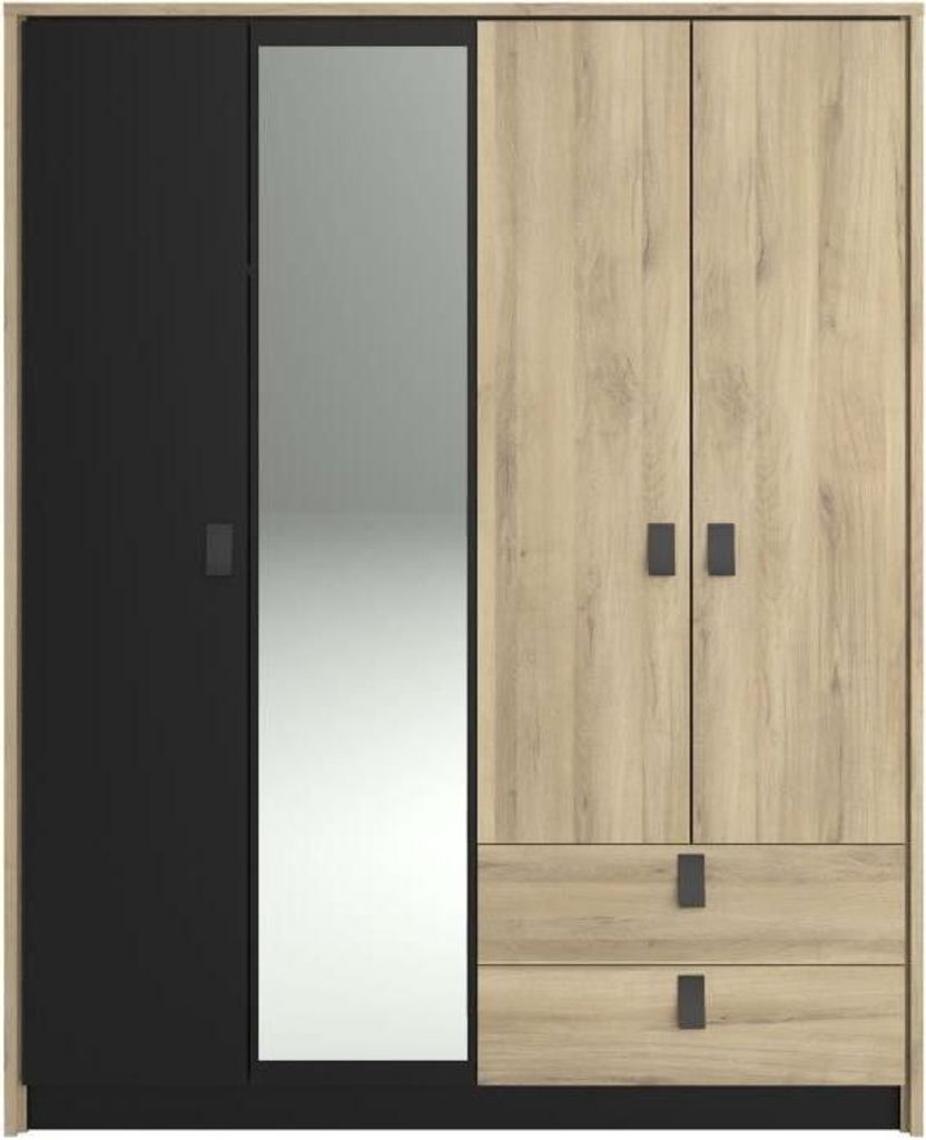 Armoire - Chêne / Noir - 4 portes, 2 tiroirs - 162 x 52,1 x Image du produit 