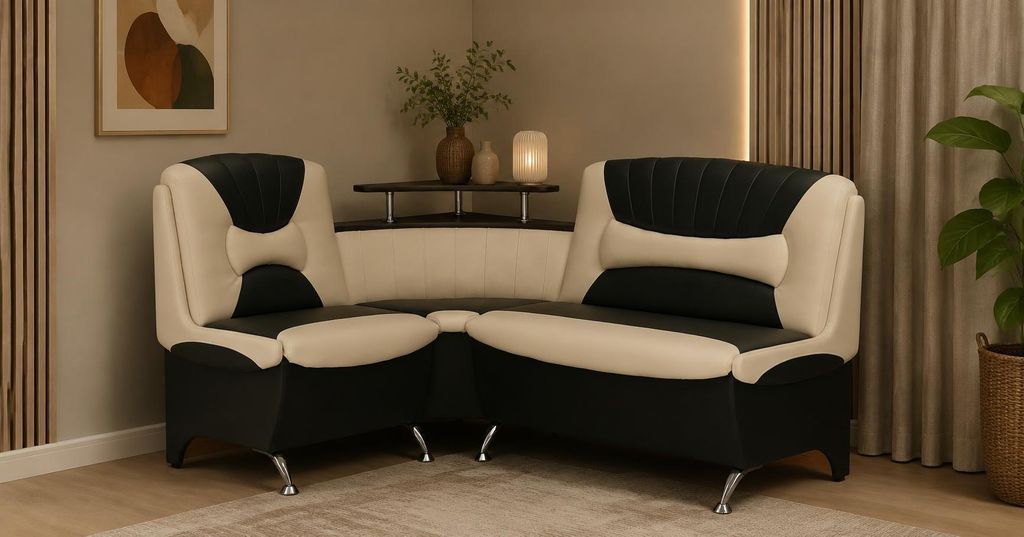 Eckbank Arabika Essecke Sitzbank in Schwarz Beige Hellbeige Produktbild 