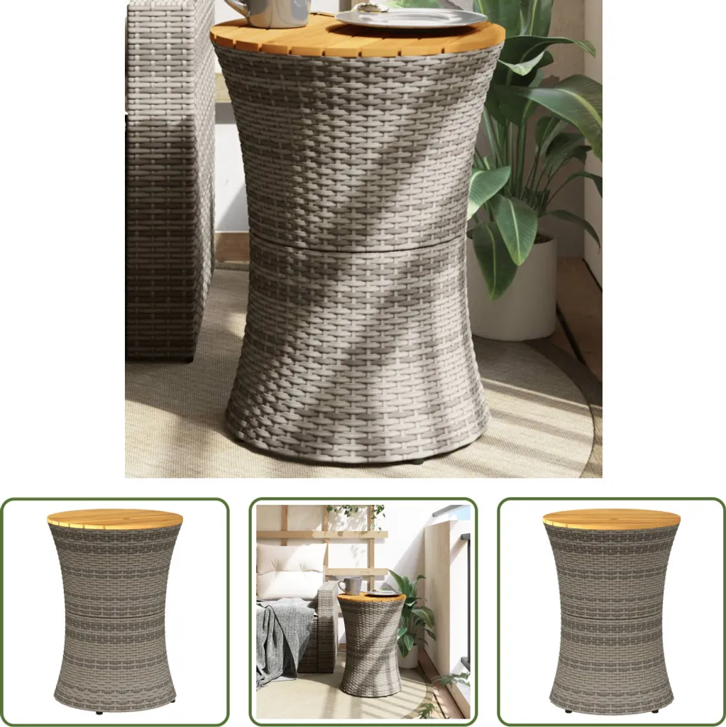 Tavolino da Caffè per Esterno Tamburo - Rattan Grigio e Legno Vivo