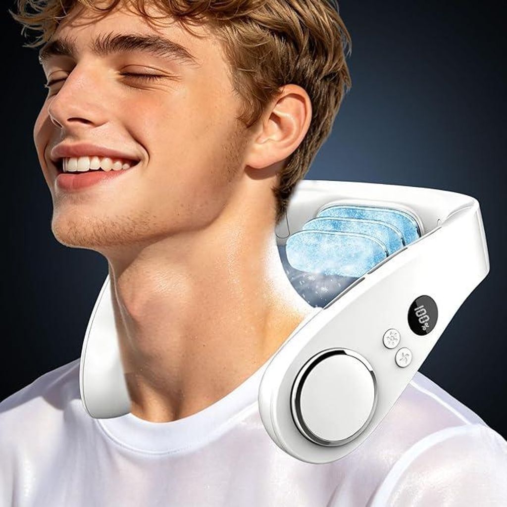 Nackenventilator mit Kühlung, Halsventilatoren Extra Leise (35dB) 24 Std. USB-C 5500mAh, 5 Stufen & LED-Display, Rotorloser Ventilator zum Umhäng...