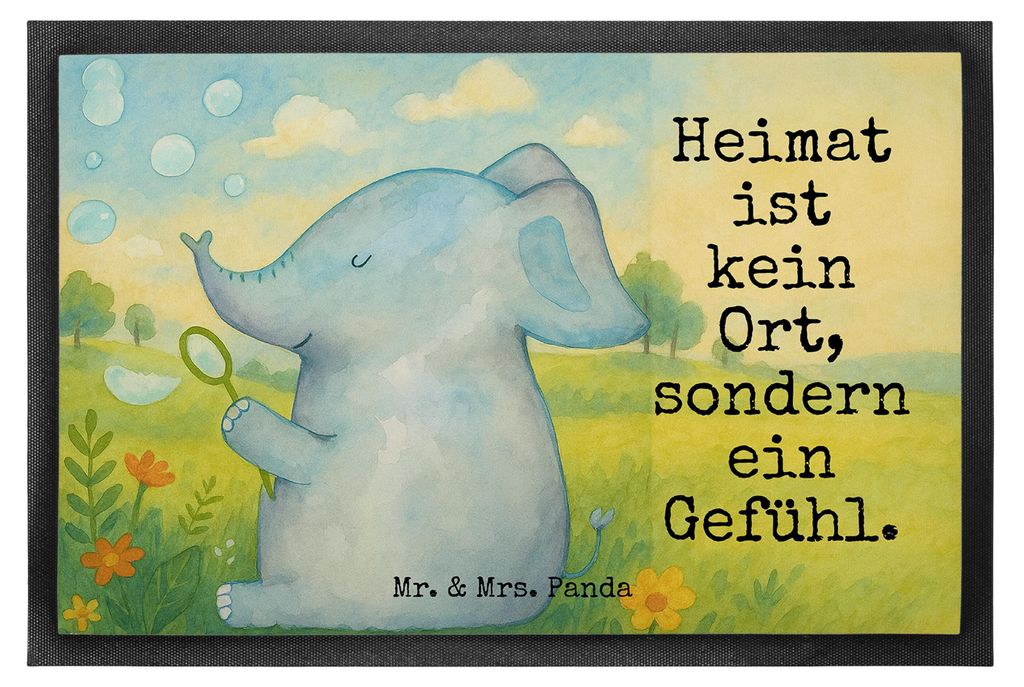 Mr. & Mrs. Panda Schmutzfangmatte Elefant Seifenblasen Design 50 x 75 cm - Weiß - Geschenk, Lustige Sprüche, Schmutzmatte, Heimat, Türmatte, Sch...