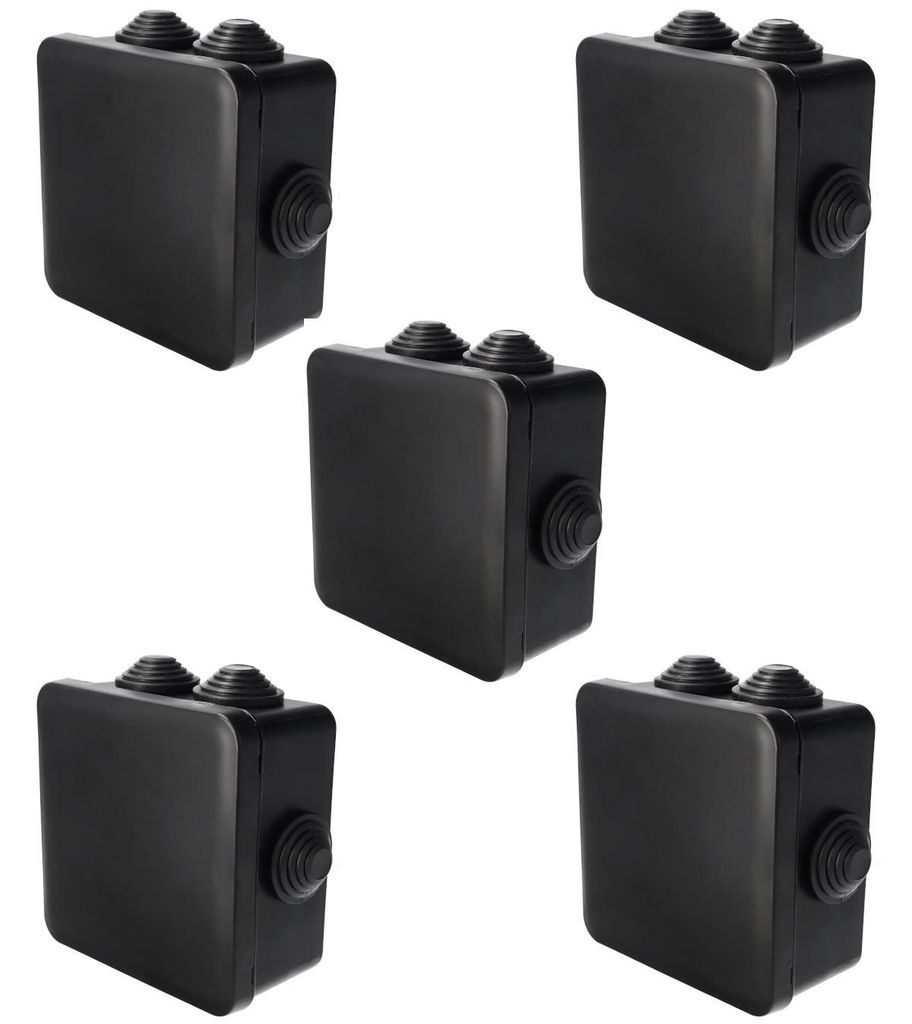 5x Aufputz-Hermetikkasten mit Kabelverschraubungen, Klickverschluss, 109x109x57mm, IP55, schwarz, EDO777829, EDO Technic