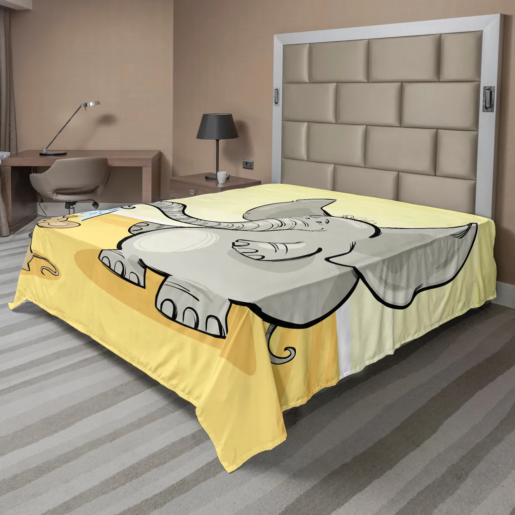 Drap plat enfant motif animalier éléphant et souris 260 x 228 cm gris