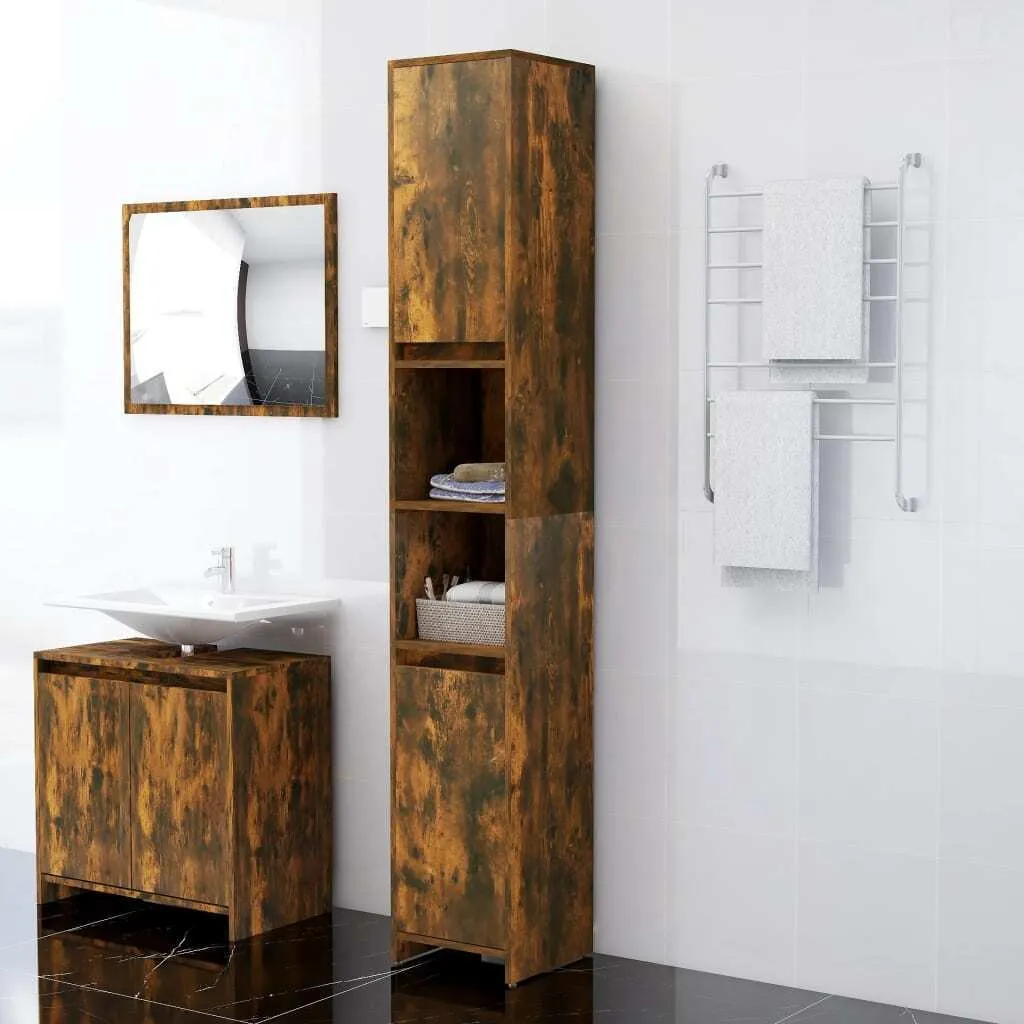 Mobile Bagno Colonna Rovere Fumé 30x30x183,5 cm Legno Multistrato