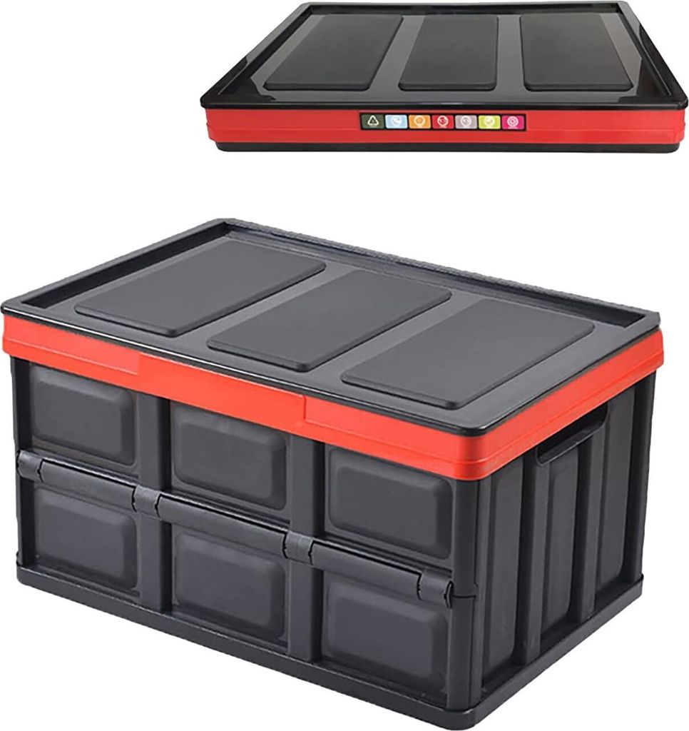 1 Stück 55L Profi Klappbox Transportbox Aufbewahrungsbox mit Deckel und Handgriff aus Kunststoff Mehrweg 52x35x29 cm (55L, Schwarz)