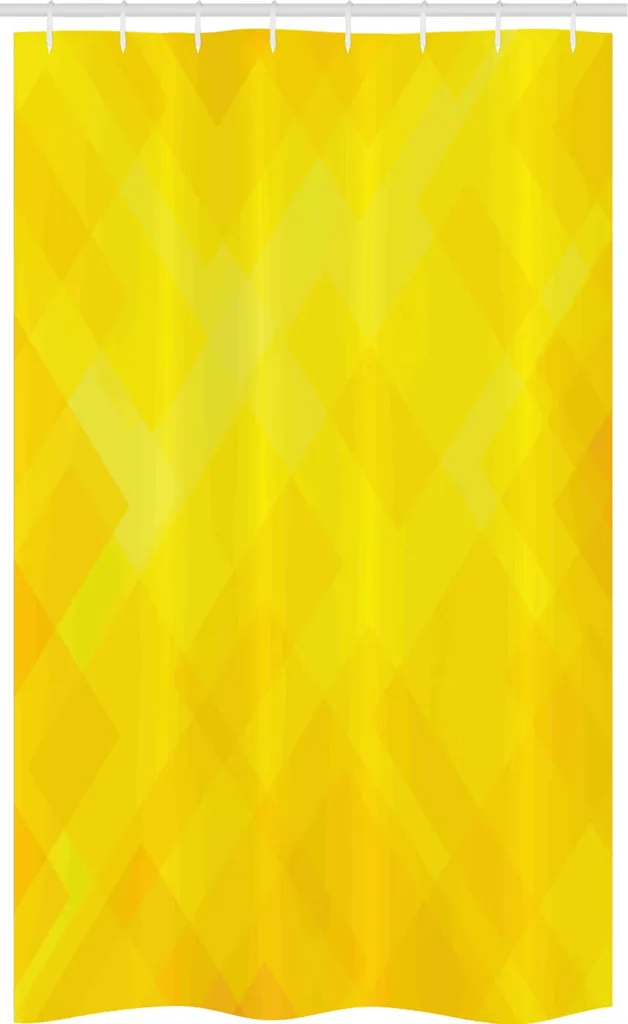 ABAKUHAUS Tenda da doccia stretta gialla, motivo diamante moderno, set decorativo per bagno in tessuto con ganci, 120 x 180 cm, giallo calendula