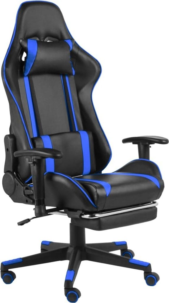 2024 Moderne Bürostühle Gaming-Stuhl mit Fußstütze Drehbar Blau PVC 899389