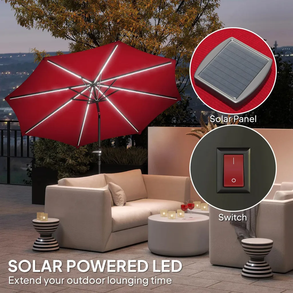 Parasol Inclinable Bordeaux Ø 292 cm - Hauteur 252 cm - Structure Acier