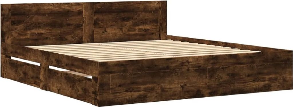 Bettgestell mit Kopfteil Räuchereiche 200x200 cm Holzwerkstoff