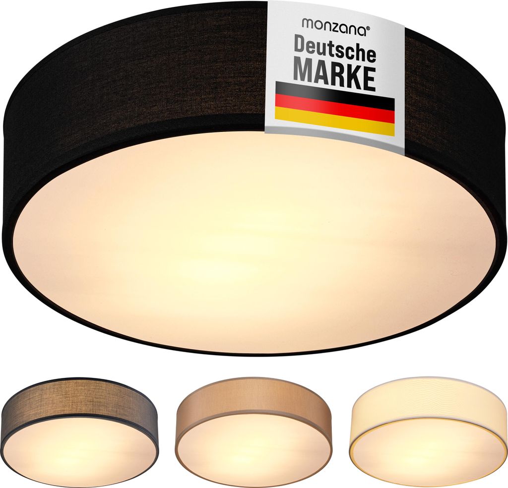 MONZANA Deckenlampe Stoff Wohnzimmer Schlafzimmer E27 Schwarz 38cm Rund 2-Flammig 40W Lampe Flur Küche Deckenstrahler Deckenleuchte Stoffdeckenl...
