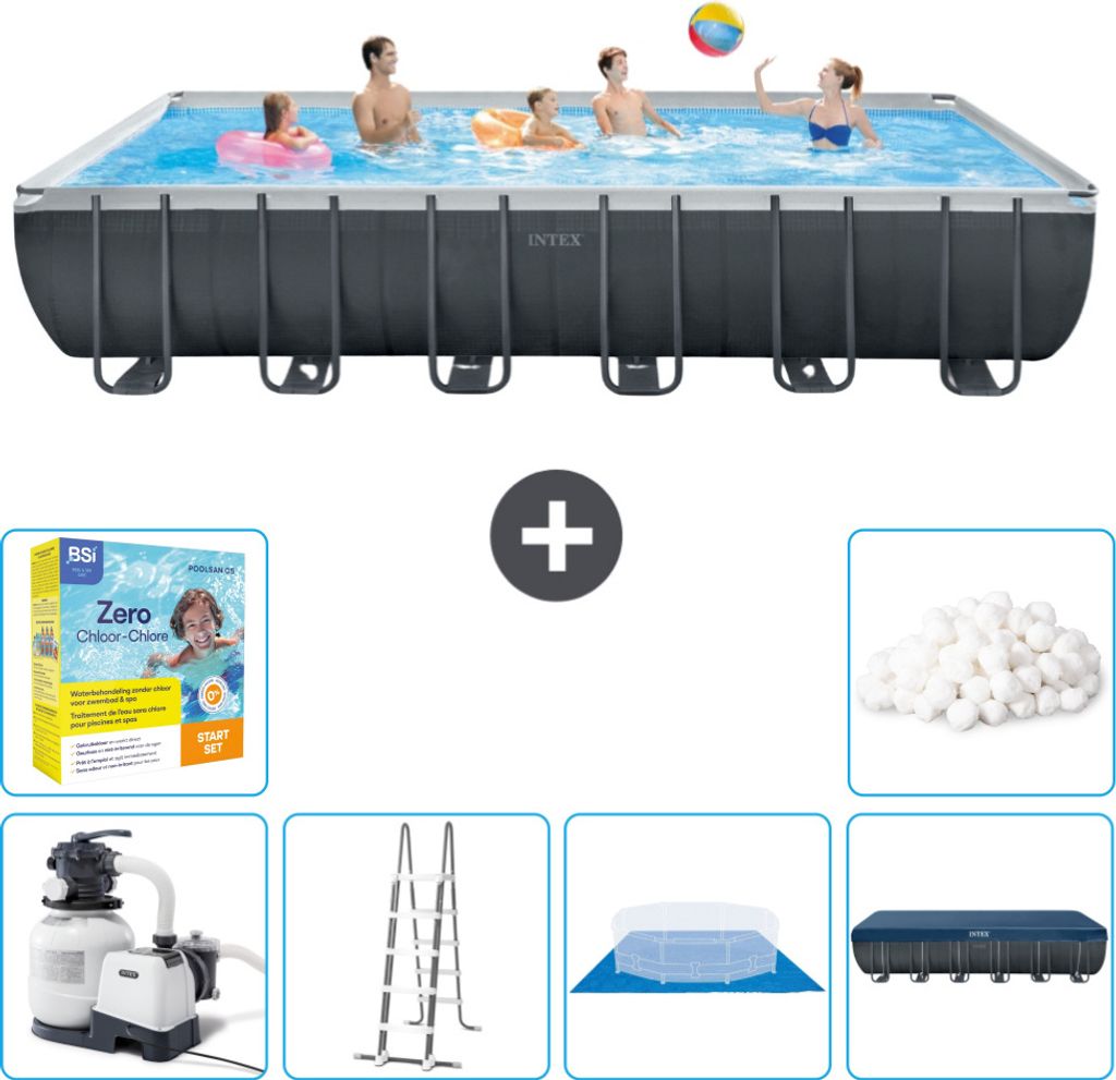 Intex rechteckiger Ultra XTR-Rahmenpool – 732 x 366 x 132 cm – inklusive Pumpe – Leiter – Bodenplane – Abdeckung Wartungspaket - Filterb...