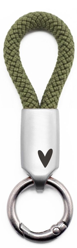 GIPFELWELLE Handgemachter Edelstahl Schlüsselanhänger mit Gravur Kette Ring Paracord 6 mm Segeltau, Damen Herren, Herz, Olive, Silber