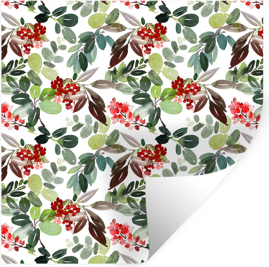 MuchoWow Wandtattoo Wandsticker Wandaufkleber Aquarell - Pflanzen - Rot 100x100 cm Selbstklebend und Repositionierbar - Wierderverwendbar - Selbs...