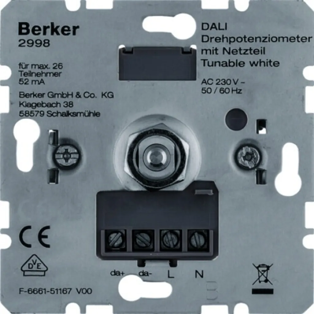 Berker 2998 DALI Potentiomètre Rotatif avec Valeur de Tension Intégrée
