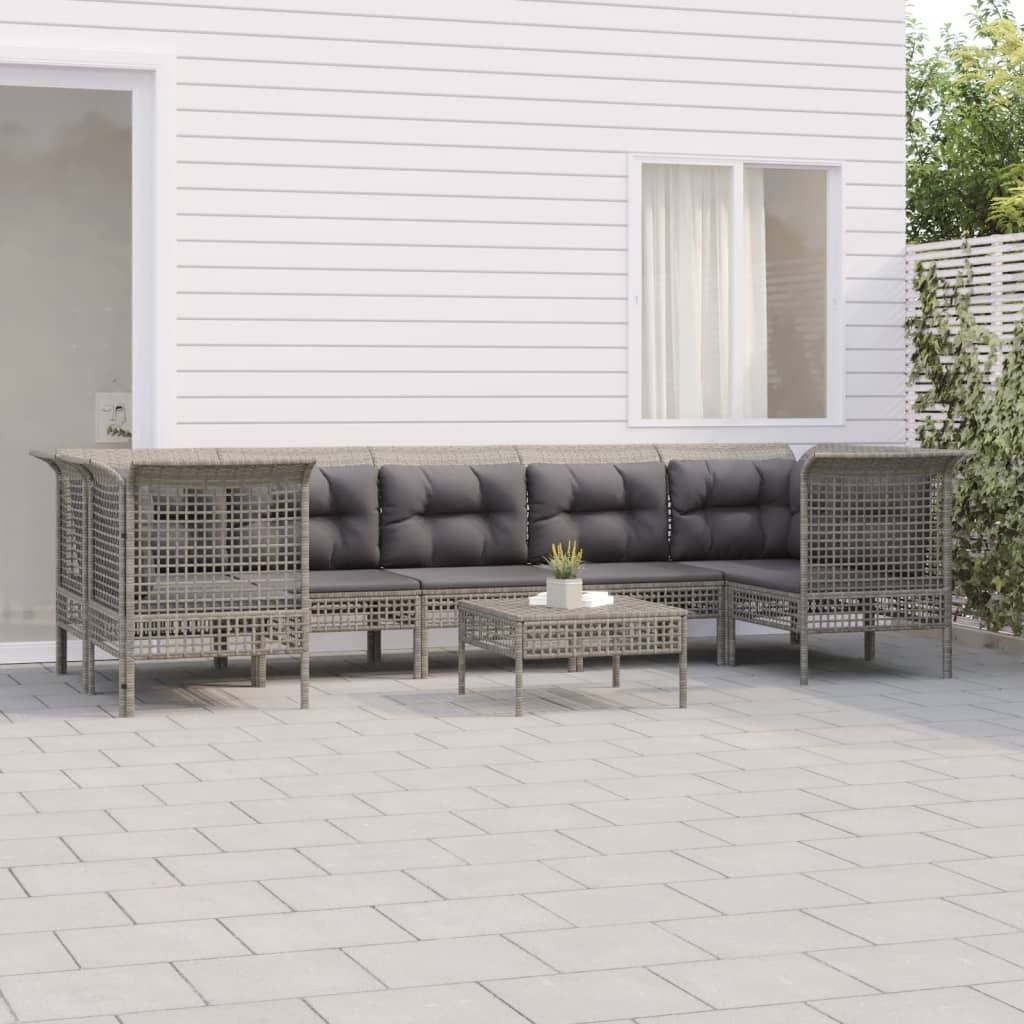 8-tlg. Garten-Lounge-Set mit Kissen Grau Poly Rattan , Gartenmöbel-Sets Design 2024