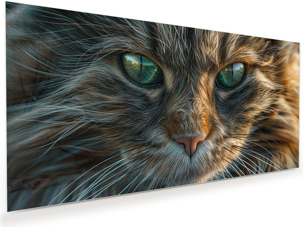 Glasbild 80x40cm in XXL für Wohnzimmer, Schlafzimmer Motiv Nahaufnahme Katze