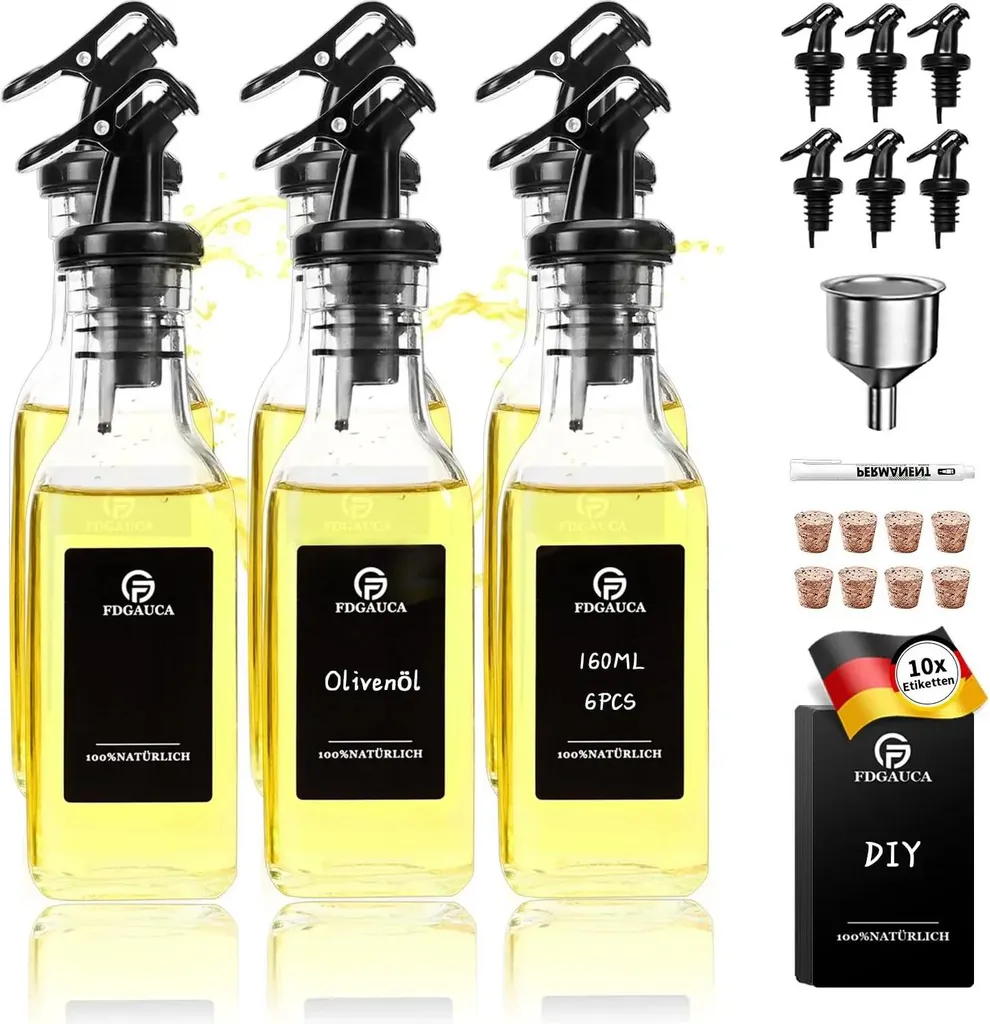 Dispenser Olio in Vetro 160ml x6 - Sostenibile e Senza Plastica