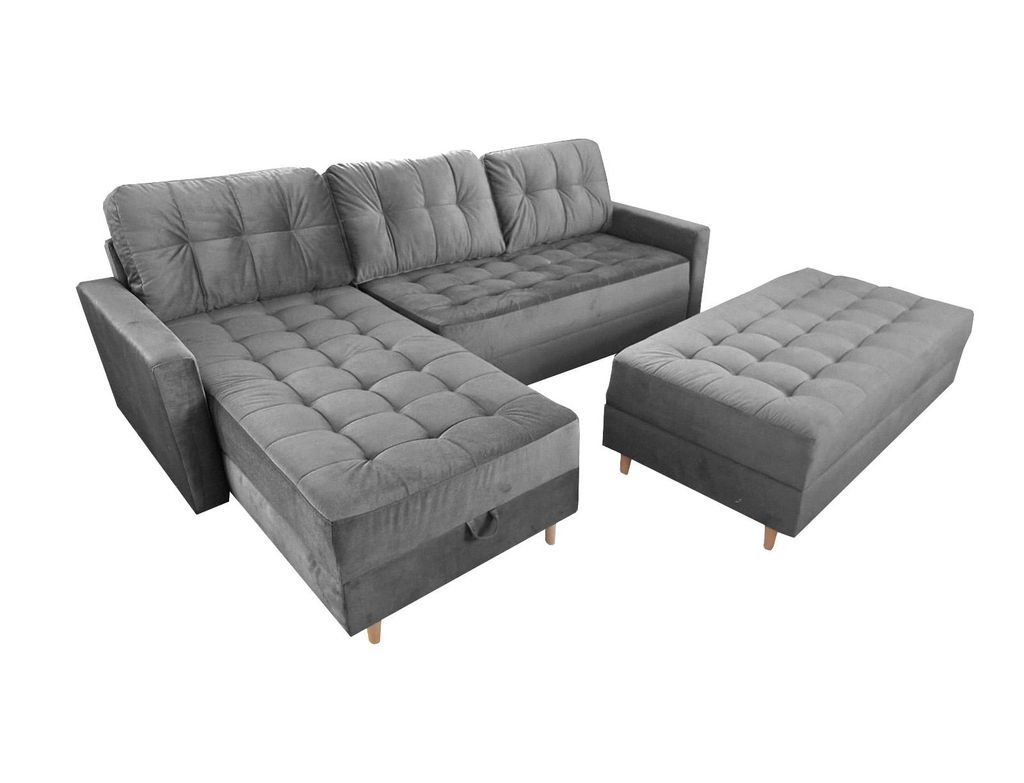 Canapé d'angle scandinave David avec pouf, gris foncé Paros Image du produit 