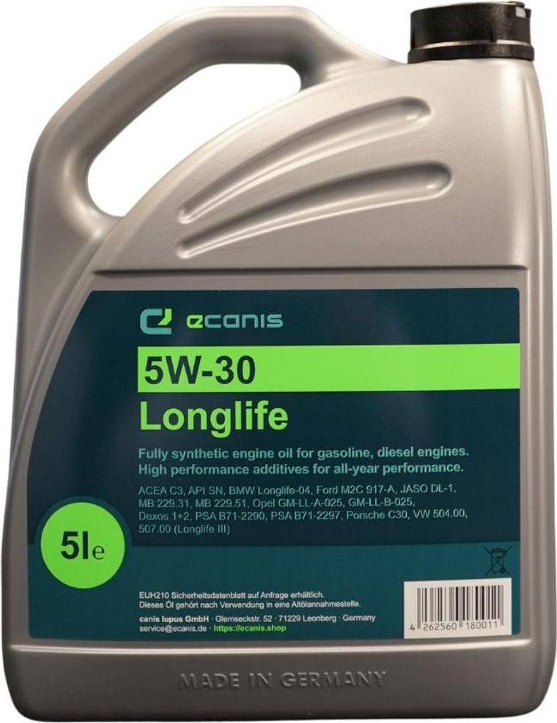 Motoröl 5 Liter 5W-30 C3 SN ECANIS Longlife Hydrocrack HC-Öl für diverse PKW