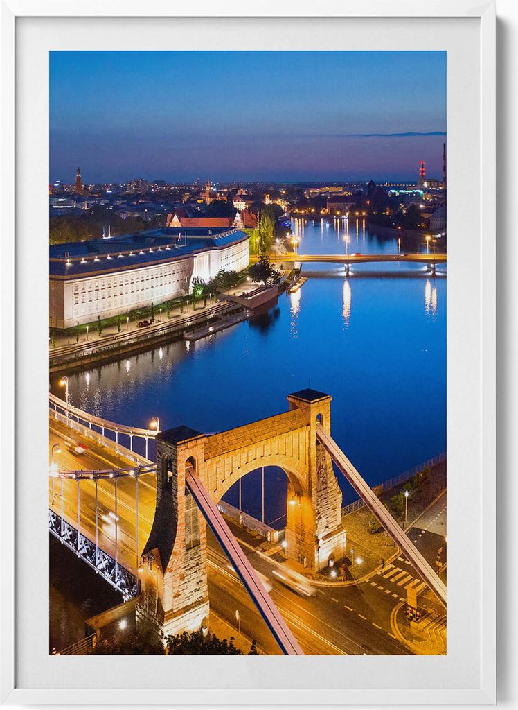 Stadt Wrocław bei Nacht– Wandbild mit Rahmen – Gerahmtes Bild – Wanddekoration – 70x100 cm – Weiß Rahmen