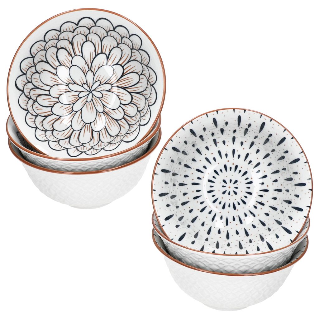 6x Yama Müslischale Ø16cm Blau Weiß Steingut Relief Bowl Dessert Salat