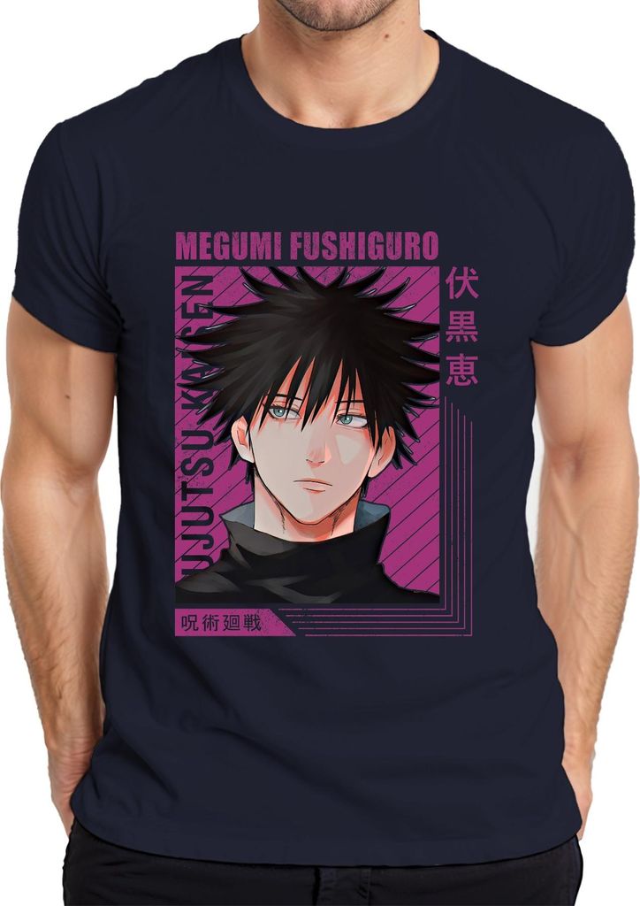 Megumi Fushiguro Jujutsu Kaisen Anime Fan Geschenk Manga Retro Herren T-Shirt, Navy, XL