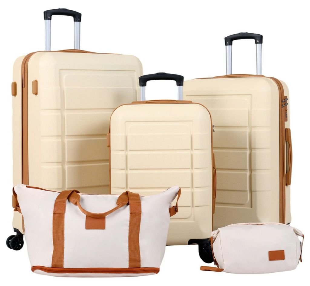 COSTWAY Kofferset 5 tlg., Koffer Set Hartschale inkl. 1 Reisetasche & 1 Kulturbeutel, Reisekoffer mit Teleskopgriff, Zahlenschloss & Rollen Handgep...