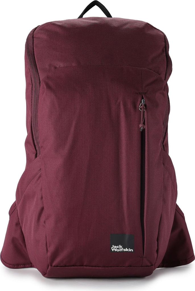 A burgundy Jack Wolfskin backpack is shown against a white background.