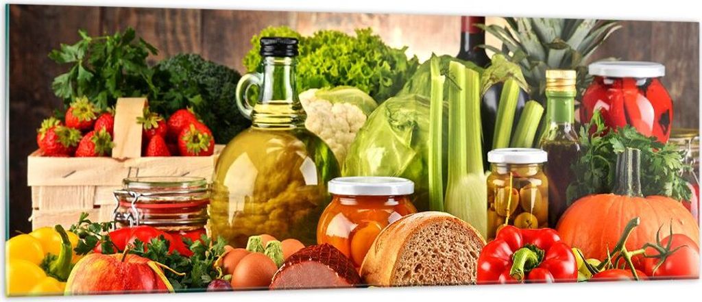 Bilder auf glas - Lebensmittel Gemüse Brokkoli Fleisch - 140x50cm - Glasbilder - Wandbilder - Kunstdruck - Wanddekoration aus Glas - Glas Bilder -...