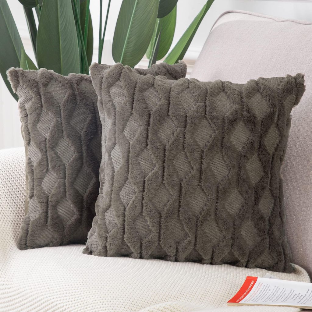 Set aus 2 weichen, flauschigen Dekokissenbezügen aus kurzem Wollsamt im n Stil für Sofa und Schlafzimmer, taupefarben, 40 x 40 cm (quadratisch)