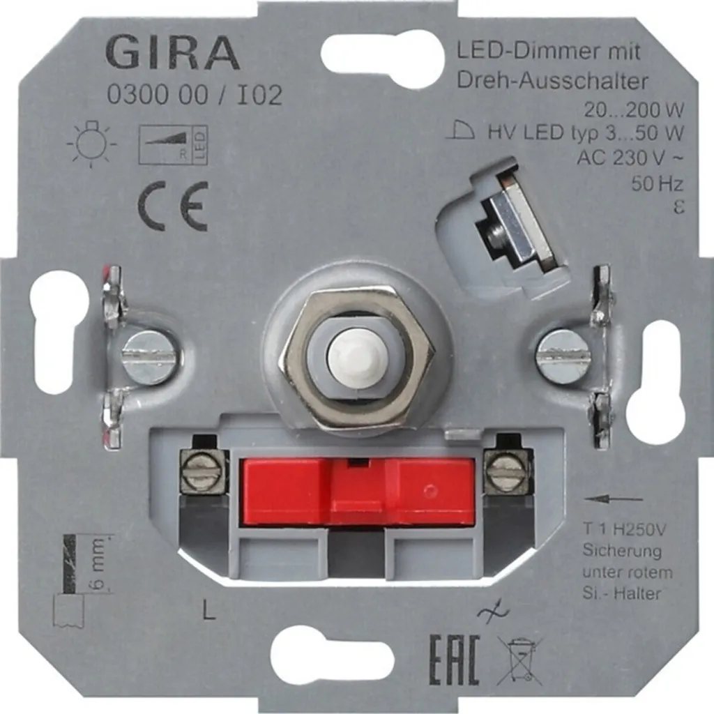 Variateur de Lumière Rotatif GIRA 030000 pour Ampoules LED et Halogènes