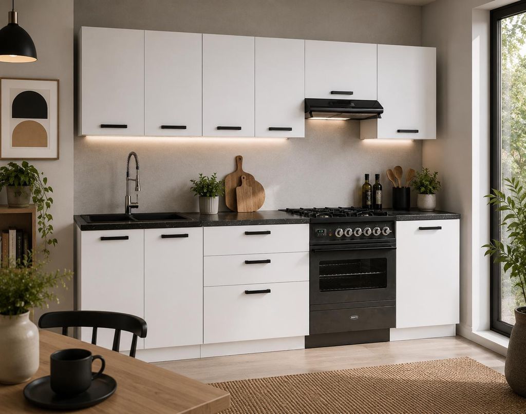 ULWEHOME | Küchenzeile 240 cm Mattweiß, Küchenmöbel-Set Produktbild  KI-generiertes Bild