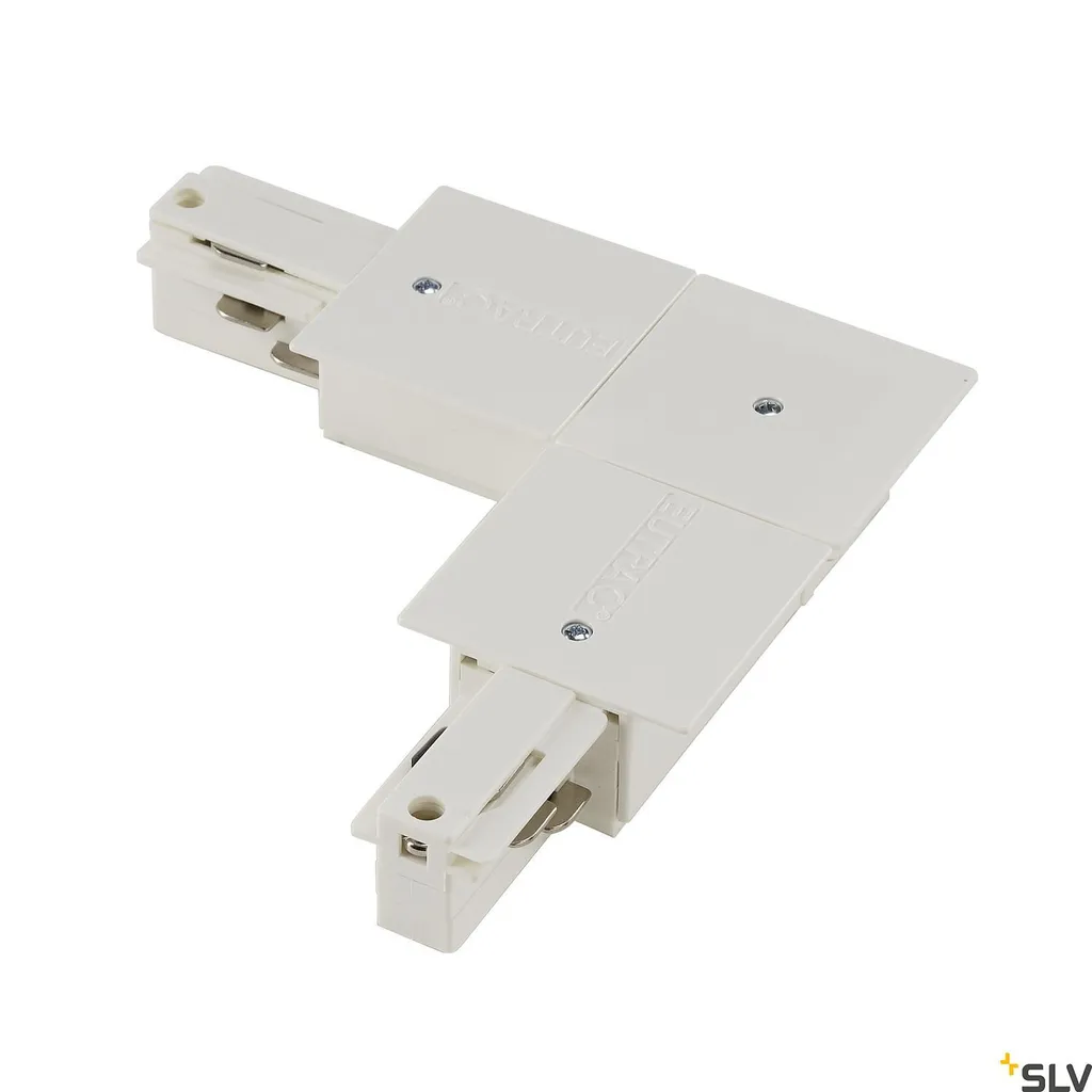 Connecteur pour éclairage sur rail encastré triphasé en angle blanc
