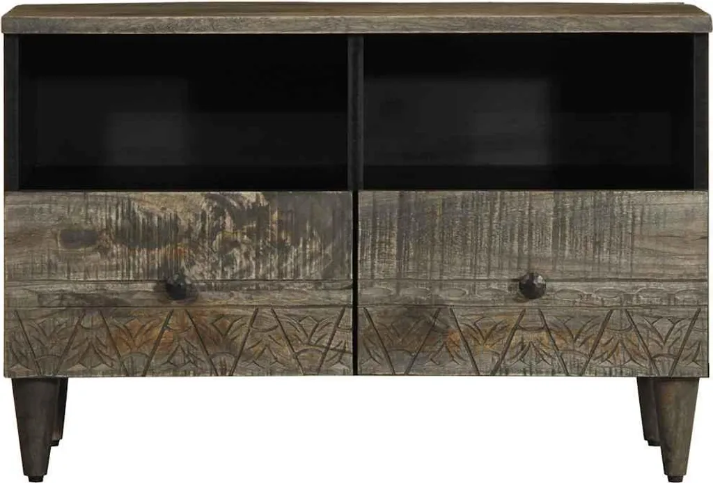 Meuble TV Robuste en Bois Massif Gris pour Ranger votre Coin Multimédia