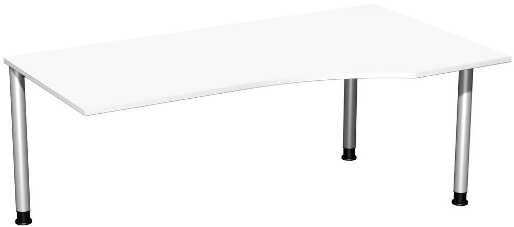 PC-Schreibtisch rechts höhenverstellbar, einseitig zurückgesetzt, 1800x1000x680-800, Weiß/Silber