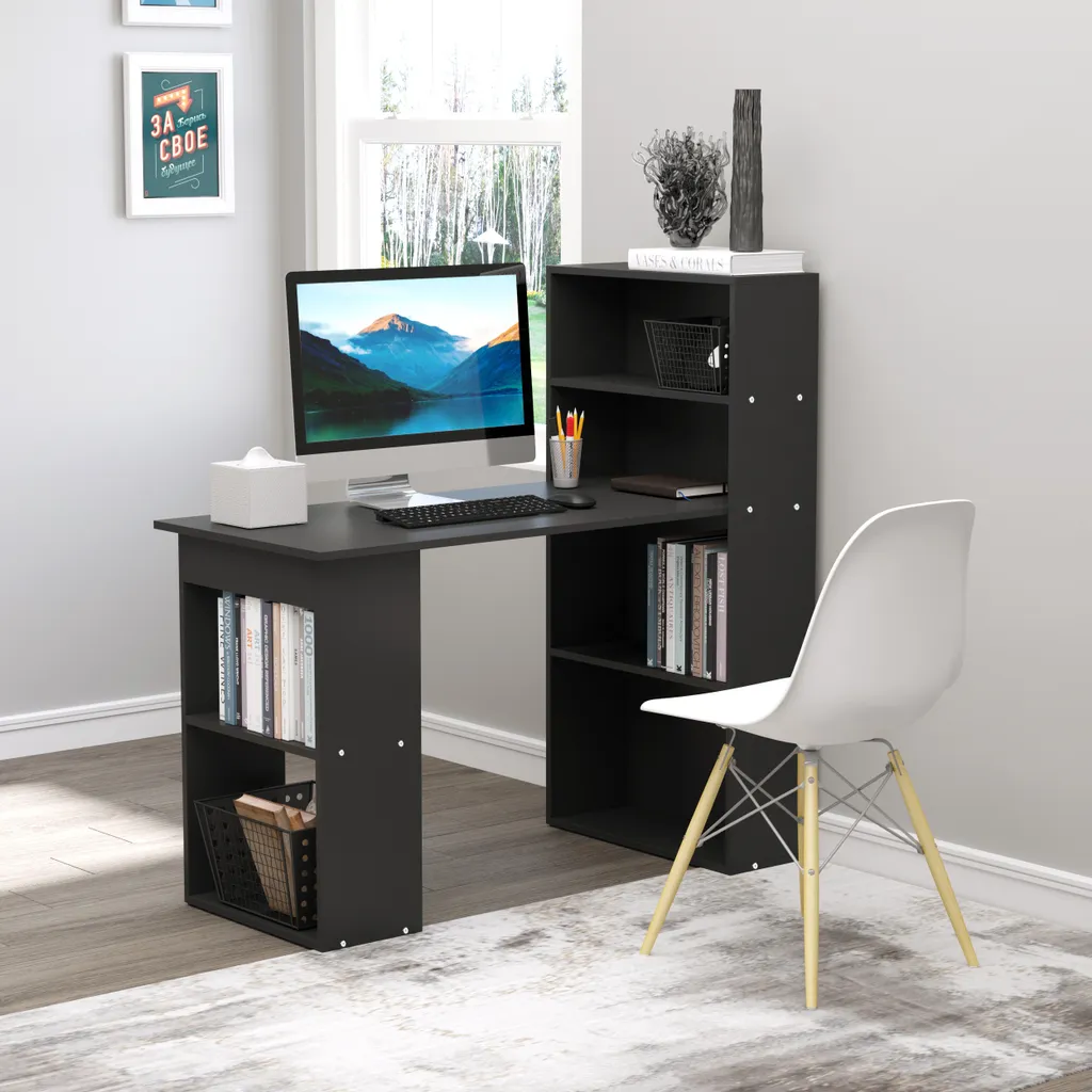 Table d'ordinateur avec étagères latérales pour studio et chambre 120cm