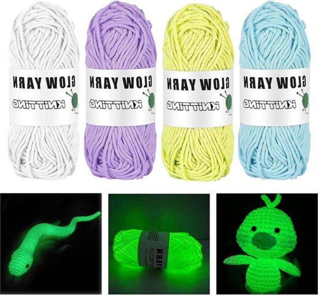 Glowende Wolle 4er Pack phosphoreszente Baumwolle für Strickmützen Schals Pullover Handschuhe Puppen