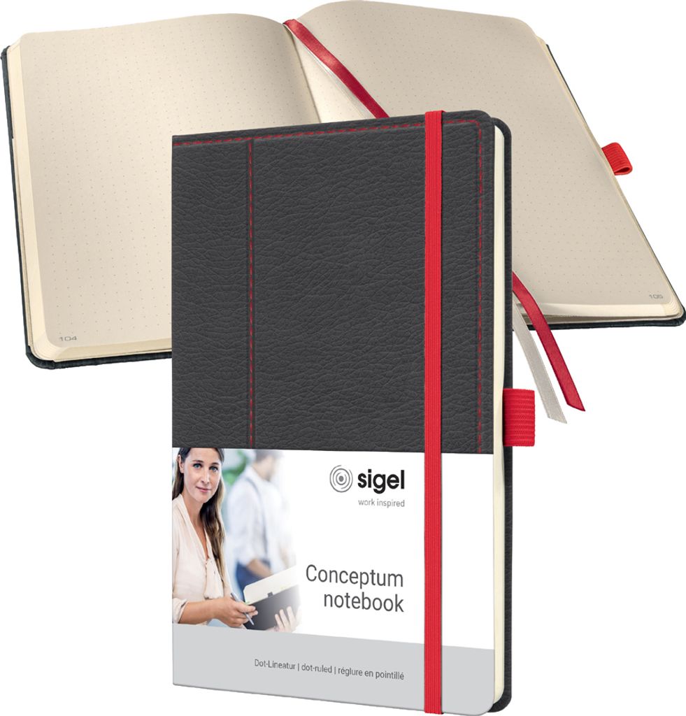 SIGEL CO695 Notizbuch Conceptum - Design Casual - punktkariert (Dot-Lineatur) - ca. A5 - grau, rot - Hardcover - 194 S. - PEFC-
