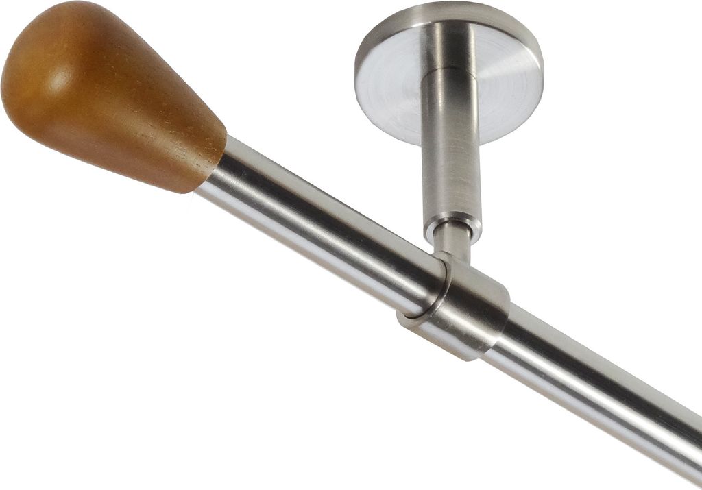 Gardinenstange Set Edelstahl Look Metall Ø 16mm zur Deckenträger 1-lauf Modern Knauf Holz, Länge wählbar D11 E52