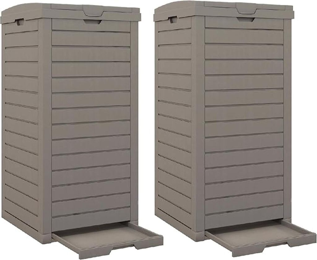 2 Abfallbehälter aus Kunstharz mit Auffangschale & abgestuftem Deckel, Müllcontainer mit 117L Kapazität, Braun