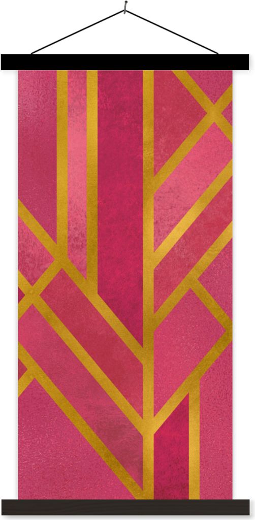 MuchoWow Textilposter Gold - Rosa - Geometrisch 60x120 cm mit schwarzem Rahmen - Magnete