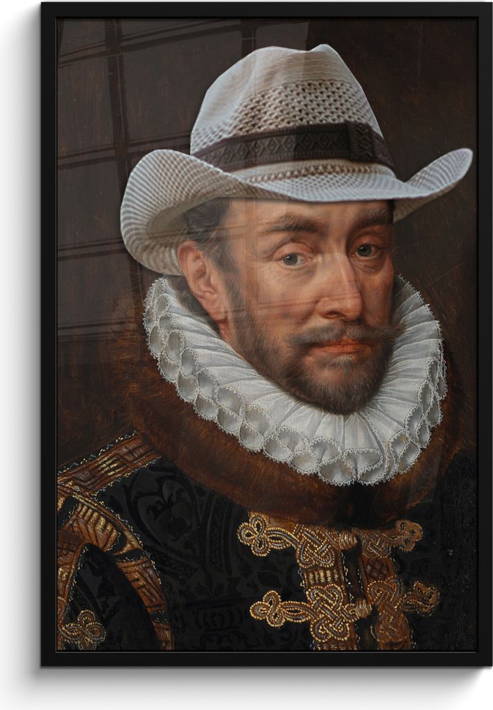MuchoWow MuchoWow Gerahmtes Poster Wilhelm von Oranien - Adriaen Thomasz - Hut 60x90 cm - Poster mit zchwarzem Bilderrahmen - Kunst